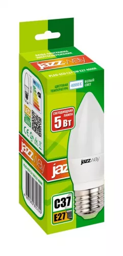 Лампа светодиодная PLED-ECO-C37 5Вт свеча 4000К бел. E27 400лм 230В JazzWay 2855329A фото 2 Лампа светодиодная PLED-ECO-C37 5Вт свеча 4000К бел. E27 400лм 230В JazzWay 2855329A фото 2