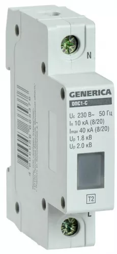 Ограничитель перенапряжения ОПС1-C 1Р 10/40кА 230В GENERICA IEK MOP20-1-C-G Ограничитель перенапряжения ОПС1-C 1Р 10/40кА 230В GENERICA IEK MOP20-1-C-G