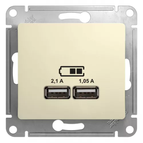 Механизм розетки USB 1-м СП Glossa 5В/2100мА 2х5В/1050мА беж. SchE GSL000233