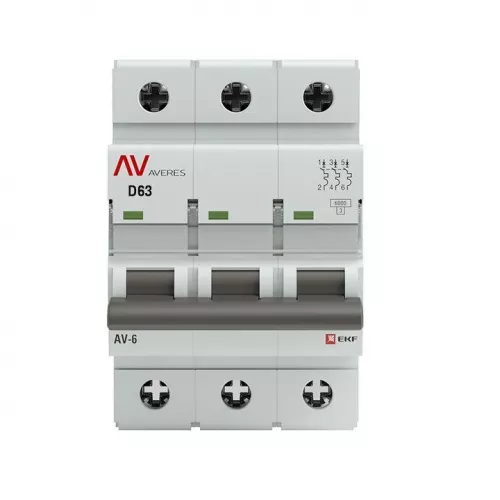 Выключатель автоматический модульный 3п D 63А 6кА AV-6 AVERES EKF mcb6-3-63D-av фото 2