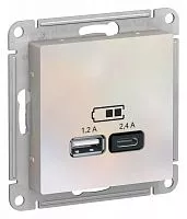 Механизм розетки USB AtlasDesign тип A+C 5В/2.4А 2х5В/1.2А жемчуж. SchE ATN000439