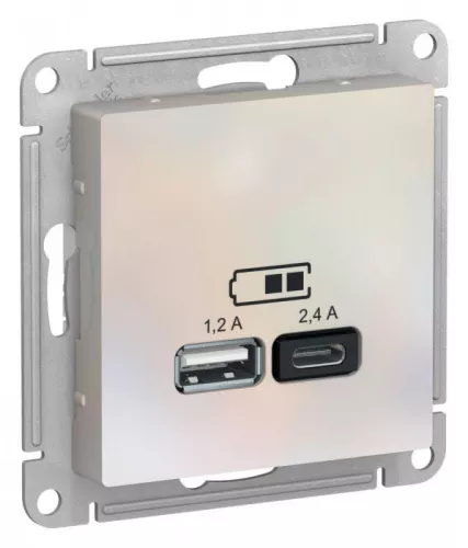 Механизм розетки USB AtlasDesign тип A+C 5В/2.4А 2х5В/1.2А жемчуж. SchE ATN000439