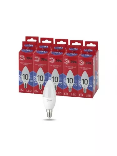 Лампа светодиодная ECO LED B35-10W-865-E14 R (диод свеча 10Вт холодн. E14) (10/100/3500) ЭРА Б0045337