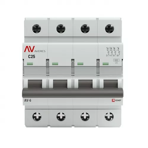 Выключатель автоматический модульный 4п C 25А 6кА AV-6 AVERES EKF mcb6-4-25C-av фото 2