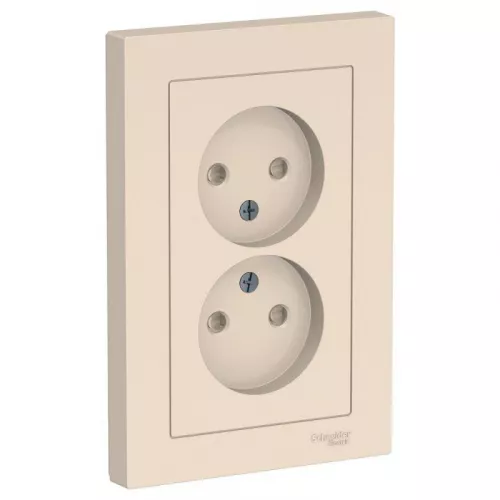 Розетка 2-м СП AtlasDesign 16А IP20 без заземл. защ. шторки в сборе беж. SchE ATN000222