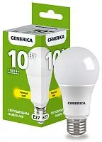 Лампа светодиодная A60 10Вт грушевидная 3000К E27 230В GENERICA LL-A60-10-230-30-E27-G