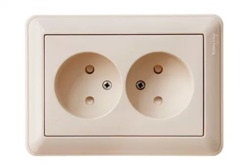 Розетка 2-м СП W59 16А IP20 защ. шторки без заземл. сл. кость SchE RS16-254-28