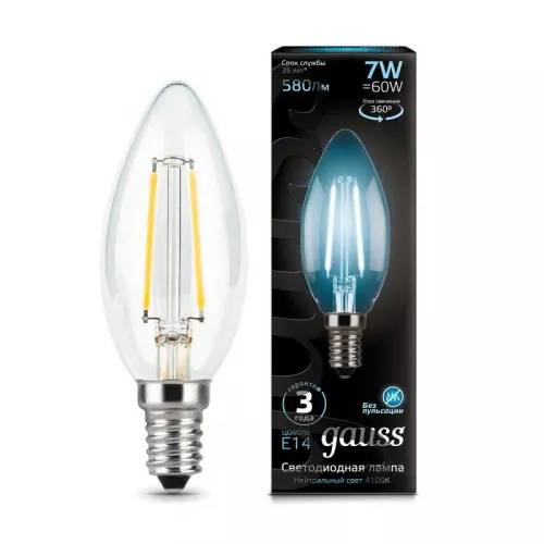 Лампа светодиодная Black Filament Свеча E14 7Вт 4100К Gauss 103801207 Лампа светодиодная Black Filament Свеча E14 7Вт 4100К Gauss 103801207