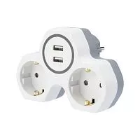 Двойник электрический 16А с заземл. и защ. шторки + 2 USB порта 24А бел. Rexant 11-1089