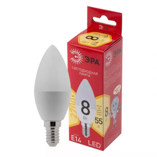 Лампа светодиодная RED LINE LED B35-8W-827-E14 R B35 8Вт свеча E14 тепл. бел. ЭРА Б0050694
