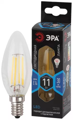 Лампа светодиодная филаментная F-LED B35-11w-840-E14 B35 11Вт свеча E14 нейтр. бел. ЭРА Б0046987