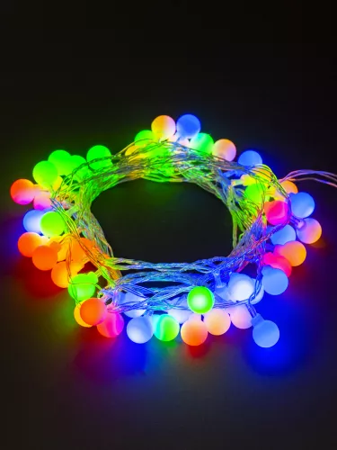 Гирлянда светодиодная "Шарики" 50LED, 5м, 8 режимов, многоцвет., прозр. шнур, 250 В, TDM фото 3