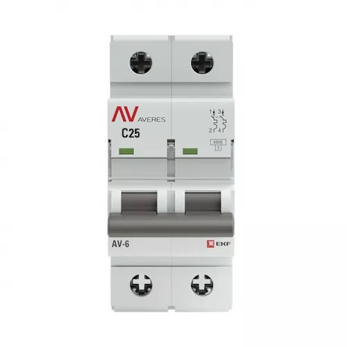 Выключатель автоматический модульный 2п C 25А 6кА AV-6 AVERES EKF mcb6-2-25C-av фото 2