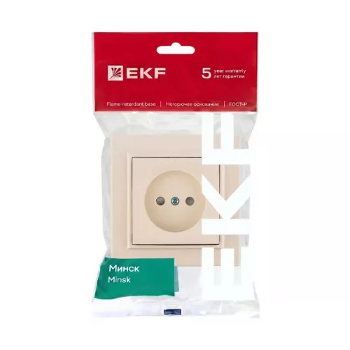 Розетка 1-м СП Минск 10А IP20 без заземл. защ. шторки беж. EKF ERR10-022-200 фото 8