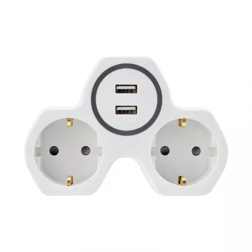Двойник электрический 16А с заземл. и защ. шторки + 2 USB порта 24А бел. Rexant 11-1089 фото 3