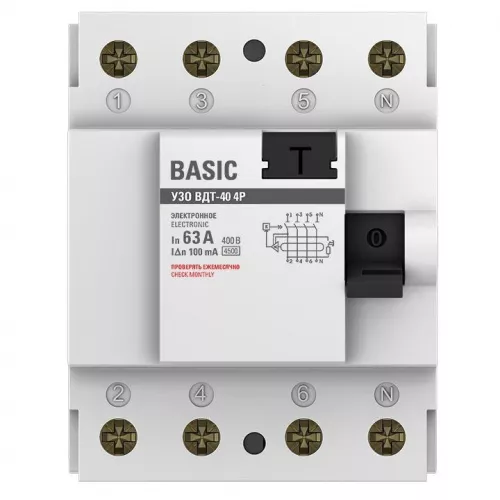 Выключатель дифференциального тока (УЗО) 4п 63А 100мА ВДТ-40 (электрон.) Basic EKF elcb-4-63-100e-sim фото 2 Выключатель дифференциального тока (УЗО) 4п 63А 100мА ВДТ-40 (электрон.) Basic EKF elcb-4-63-100e-sim фото 2