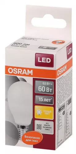 Лампа светодиодная LED STAR CLASSIC P 60 6.5W/830 6.5Вт шар 3000К тепл. бел. E14 550лм 220-240В матов. пласт. OSRAM 4058075134294 фото 2