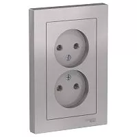 Розетка 2-м AtlasDesign 16А без заземл. в сборе алюм. SchE ATN000320