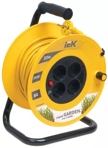 Удлинитель на катушке 4х20м без заземл. 6А IP20 УК20 "Garden" с термозащ. 2х0.75 IEK WKP23-06-04-20