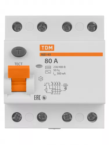 УЗО ВД1-63 4Р 80А 300мА TDM фото 3 УЗО ВД1-63 4Р 80А 300мА TDM фото 3