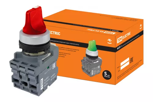 Переключатель на 2 положения с фиксацией M2SS1-21R короткая ручка(LED) d22мм/220B 1з+1р красный TDM