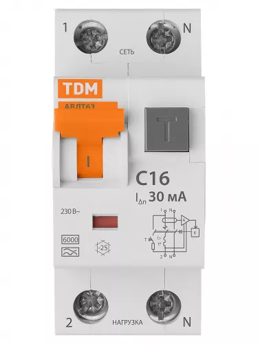 АВДТ 63 2Р(1Р+N) C16 30мА 6кА тип А TDM фото 3