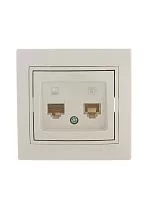 Розетка компьютерная + телеф. СП Мира RJ11 + RJ45 крем/крем. LEZARD 701-0303-143