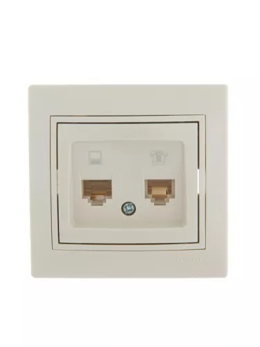 Розетка компьютерная + телеф. СП Мира RJ11 + RJ45 крем/крем. LEZARD 701-0303-143 Розетка компьютерная + телеф. СП Мира RJ11 + RJ45 крем/крем. LEZARD 701-0303-143