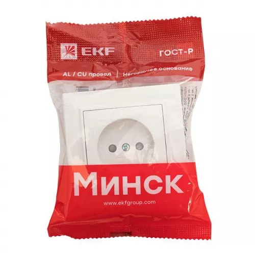Розетка 1-м СП Минск 10А защ. шторки без заземл. бел. Basic EKF ERR10-022-100 фото 4