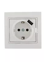 Розетка 1-м СП Мира 16А с з/к + USB разъем бел. LEZARD 701-0202-181