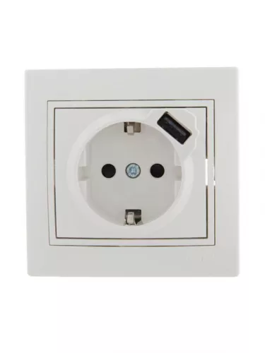 Розетка 1-м СП Мира 16А с з/к + USB разъем бел. LEZARD 701-0202-181