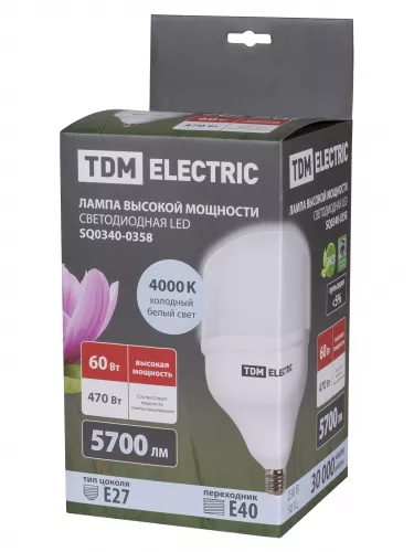 Лампа светодиодная T 60 Вт, 230 В, 4000 К, E27 (160x268 мм) TDM фото 5