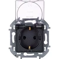 Механизм розетки 1-м СП Inspiria 16А IP44 250В 2P+E защ. шторки с крышкой немецк. стандарт антрацит Leg 673743
