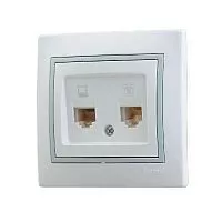 Розетка компьютерная + телеф. СП Мира RJ11 + RJ45 бел./сер. LEZARD 701-0215-143