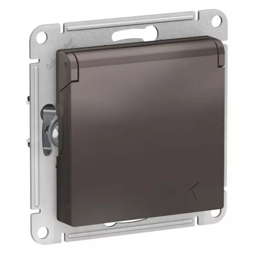 Механизм розетки 1-м СП AtlasDesign 16А IP20 с заземл. защ. шторки с крышкой мокко SchE ATN000646