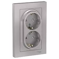 Розетка 2-м СП AtlasDesign 16А IP20 с заземл. защ. шторки в сборе алюм. SchE ATN000326