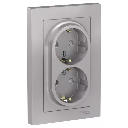 Розетка 2-м СП AtlasDesign 16А IP20 с заземл. защ. шторки в сборе алюм. SchE ATN000326