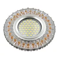 DLS-L138 GU5.3 GLASSY/LIGHT TEA Светильник декоративный встраиваемый, серия Luciole. Без лампы, GU5.3. Доп. LED подсветка 3Вт. Стекло. Зеркальный/прозрачный+светло-коричневый. ТМ Fametto