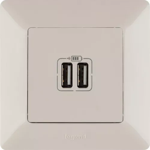 Механизм розетки USB Valena Life 2 разъема 240В/5В 1500мА с лиц. панелью сл. кость Leg 753512 фото 4