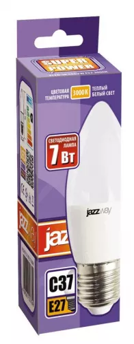 Лампа светодиодная PLED-SP C37 7Вт свеча 3000К тепл. бел. E27 530лм 230В JazzWay 1027825-2 фото 2