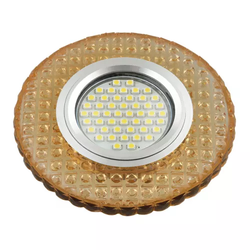 DLS-L143 GU5.3 GLASSY/GOLD Светильник декоративный встраиваемый, серия Luciole. Без лампы, цоколь GU5.3. Доп. светодиодная подсветка 3Вт. Стекло. Зеркальный/светло-желтый. ТМ Fametto