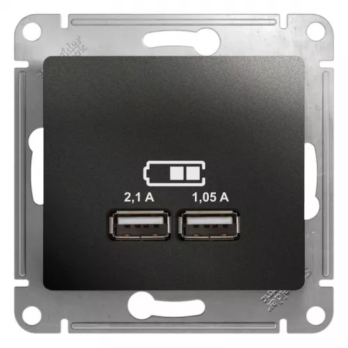 Механизм розетки USB 1-м СП Glossa 5В/2100мА 2х5В/1050мА антрацит SchE GSL000733