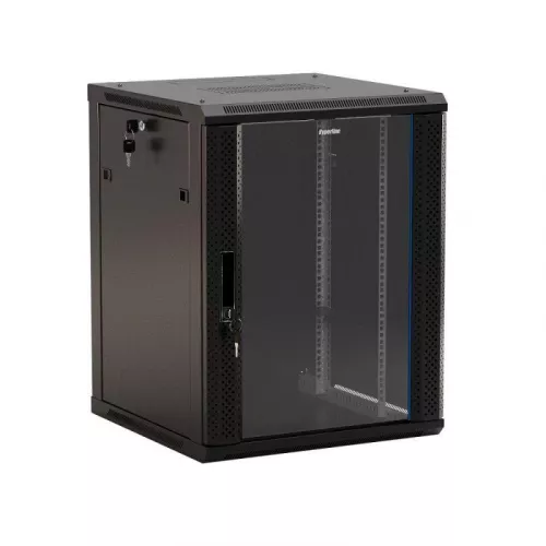 Шкаф настенный 19дюйм 12U 650х600х600мм TWB-1266-GP-RAL9004 стеклян. дверь черн. Hyperline 392634