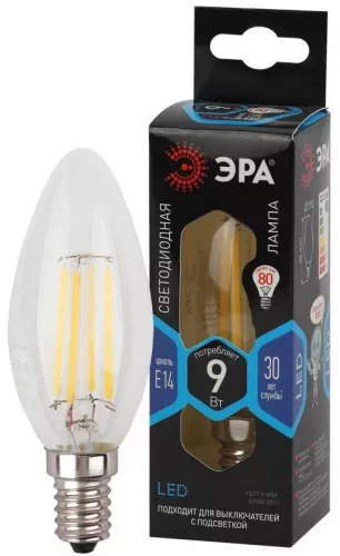Лампа светодиодная филаментная F-LED B35-9w-840-E14 B35 9Вт свеча E14 нейтр. бел. ЭРА Б0046995