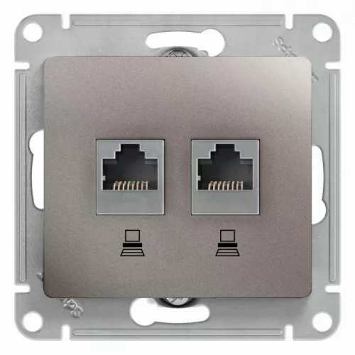 Механизм розетки комп. 2-м Glossa RJ45+RJ45 кат.5е платина SchE GSL001285KK