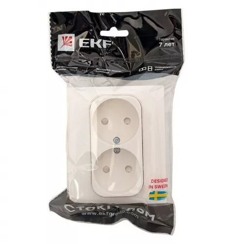Розетка 2-м СП Стокгольм 10А IP20 без заземл. защ. шторки бел. PROxima EKF EXR10-102-10 фото 3