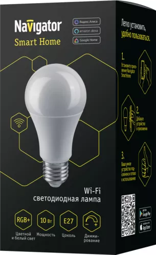 Лампа светодиодная 14 554 NLL-A60-10-230-RGBWWW-E27-WIFI SMART HOME Navigator 14554 фото 2