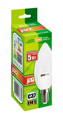 Лампа светодиодная PLED-ECO-C37 5Вт свеча 3000К тепл. бел. E14 400лм 220-240В JazzWay 1036834A фото 2