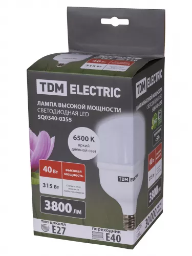 Лампа светодиодная T 40 Вт, 230 В, 6500 К, E27 (120x190 мм) TDM фото 5