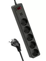 Удлинитель с сетевым фильтром 5х3м с заземл. 10А IP20 2.2кВт с предохранителем 3х0.75 2 USB разъема 2.1А 5В индикатор сети черн. КОСМОС FKsm3m-5g(B)USB
